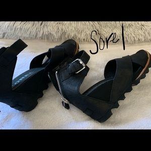 Sorel Leather Wedge Sandals, New, 8, Back Zipper